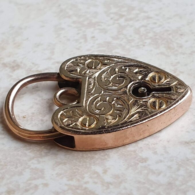 Engraved Front & Back Reversible Heart Padlock in 9ct Gold