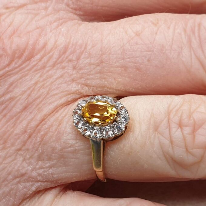 Yellow and White Topaz Cluster Ring in 9ct Gold,  a UK J  or a US 5.