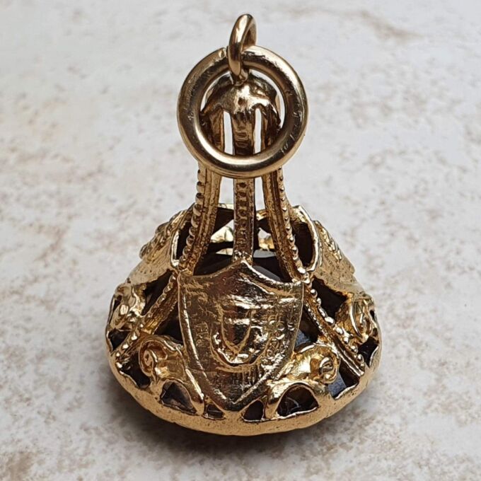 Huge England, Scotland, Wales Emblem Fob Pendant with Smoky Quartz in 9ct Gold