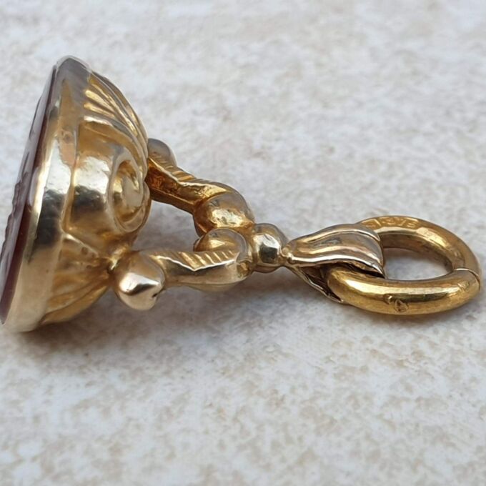 Carnelian Intaglio Centurion Fob Pendant in 9ct Gold.