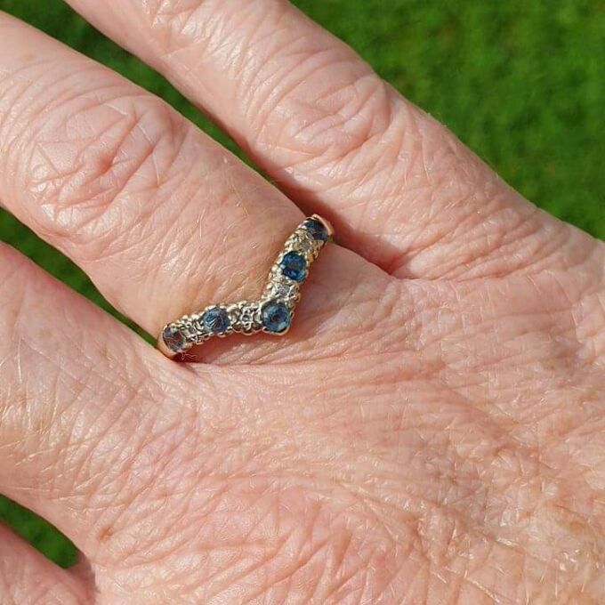 Topaz and Diamond Wishbone or Chevron Ring in 9ct Gold.