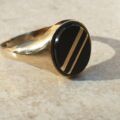 Oval Onyx Striped Signet Ring in 9ct Gold, a UK S or a US 9 1/2