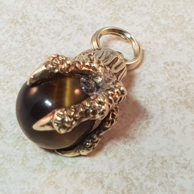 Tigers Eye Claw Talon Fob Pendant in 9ct Gold