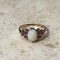 Lovely Opal & Ruby Cluster 9ct Gold Ring, a UK L 1/2 or a US 6 1/4.