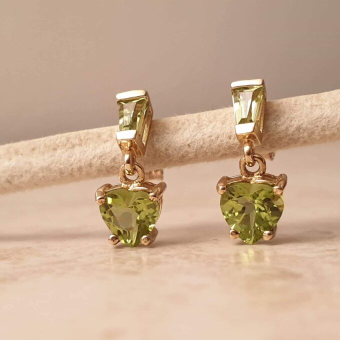 Peridot Heart Drop earrings in 9ct Gold