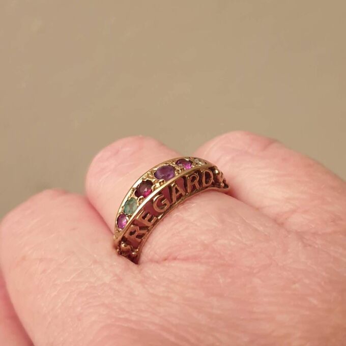 REGARD Acrostic Ring in 9ct Gold, a UK L 1/2 or a 6 1/4