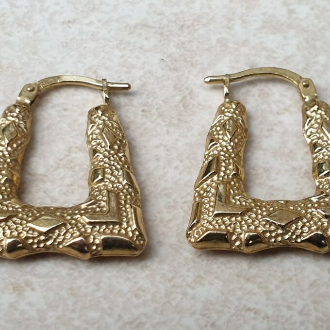 Geometric Textured Hoop Earrings in 9ct Gold
