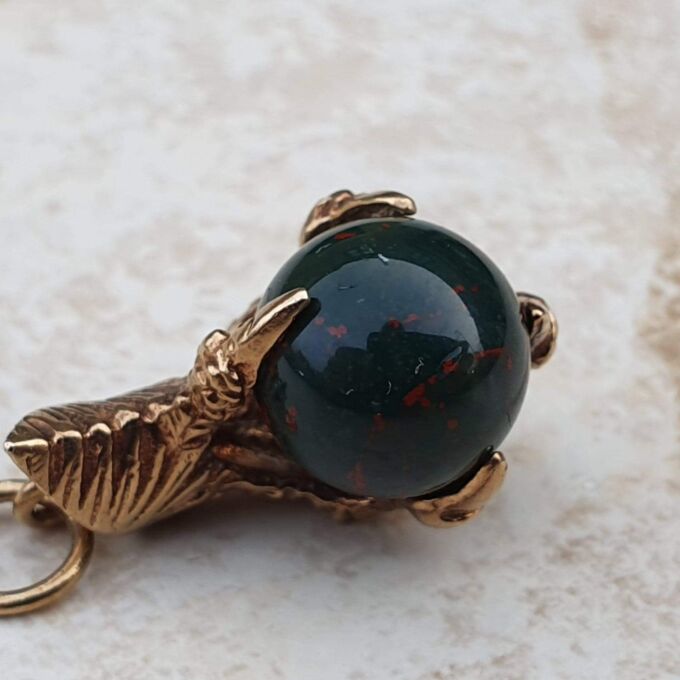 Dragon or Eagle Claw with Bloodstone Ball Pendant in 9ct Gold