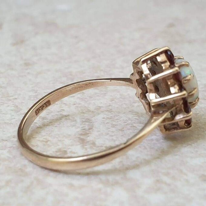 Opal and Garnet Cluster Ring in 9ct Gold.