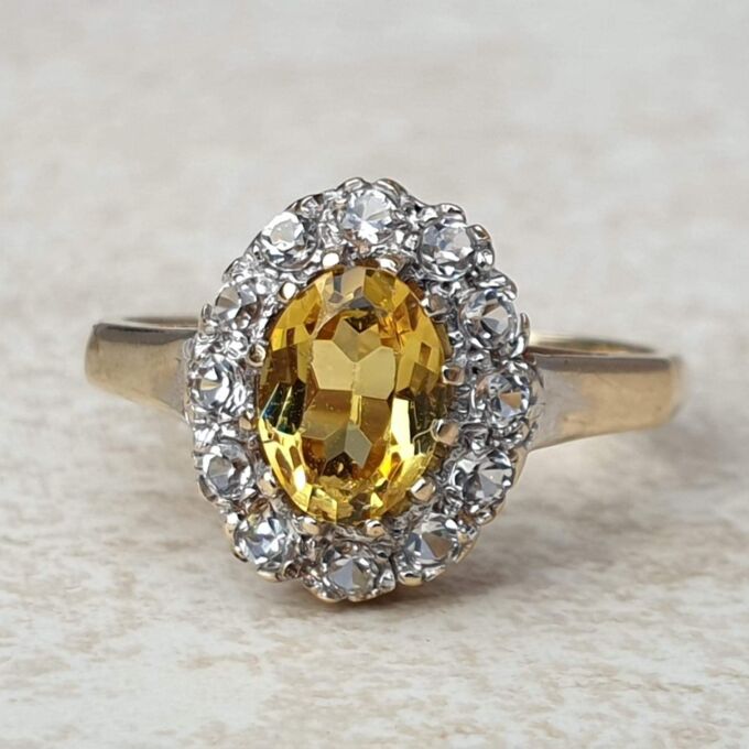 Yellow and White Topaz Cluster Ring in 9ct Gold,  a UK J  or a US 5.