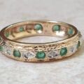 Emerald and Diamond Eternity Ring in 9ct Gold, a UK O or a US 7 1/2