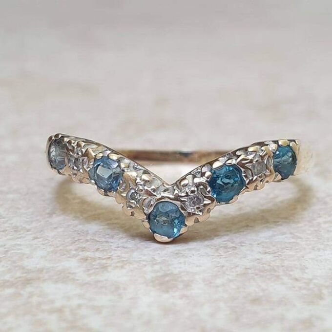 Topaz and Diamond Wishbone or Chevron Ring in 9ct Gold.