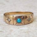 Antique Turquoise and Diamond Ring in 18ct Gold.