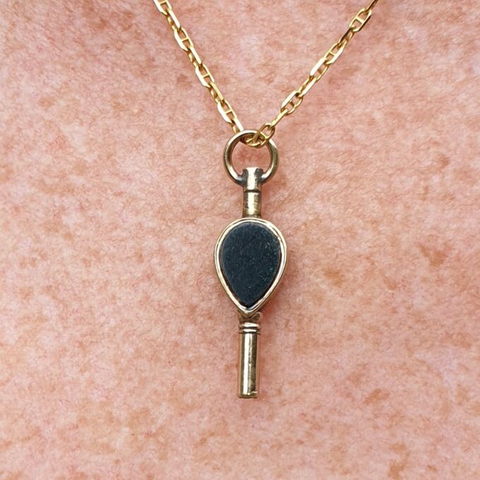 Gold Cased Watch Key with Citrine and Bloodstone