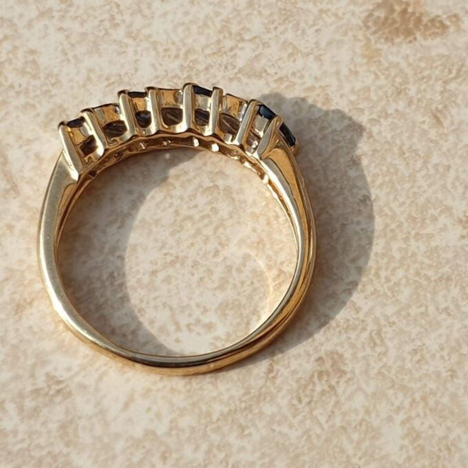 Marquise Sapphire and Diamond Stacking Band in 9ct Gold,  a UK M or a US 6 1/2.