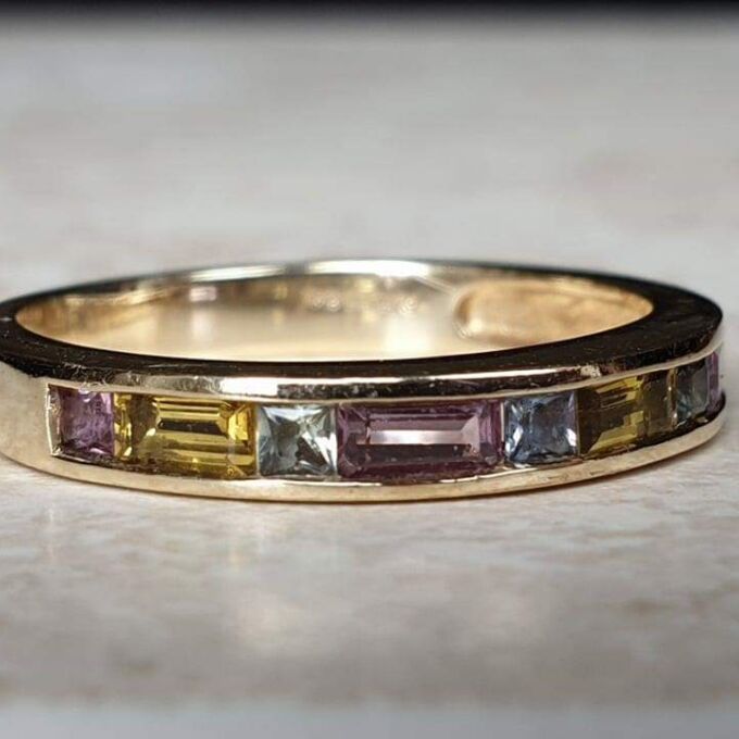 Multi Coloured Sapphire Stacking Band in 9ct Gold.