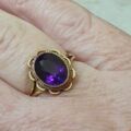 Vibrant Synthetic Amethyst Solitaire 9ct Gold Ring, a UK J or a US 5 1/4.
