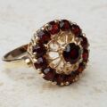 Bold Garnet Halo Cluster Ring in 9ct Gold, a UK N or a US 7.