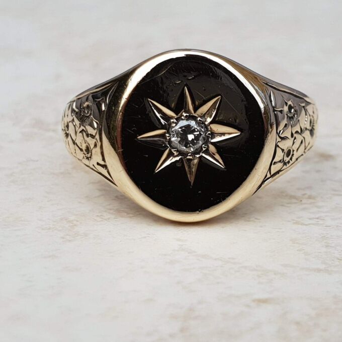 Sold Oval Diamond Signet Ring in 9ct Gold,  a UK S or a US 9 1/2.