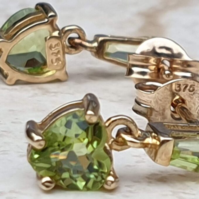 Peridot Heart Drop earrings in 9ct Gold