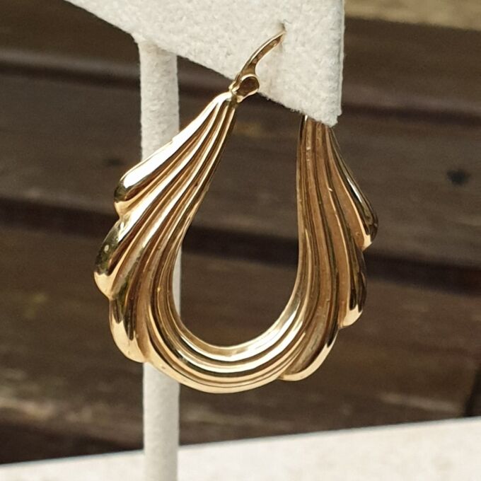 Oval Swag Design Drop Hoop Earrings in 9ct Gold