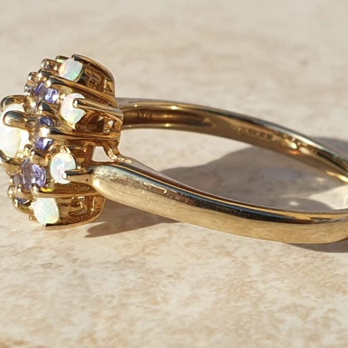 Opal and Tanzanite Cluster Ring in 9ct Gold,  a UK T 1/2 or a US 10.