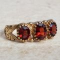 Sale – Three Stone Ornate Garnet 9ct Gold Ring, a UK M or a US 6 1/2.