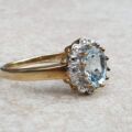 Aquamarine and Diamond Cluster Ring in 9ct Gold,  a UK M 1/2 or a US 6 3/4.