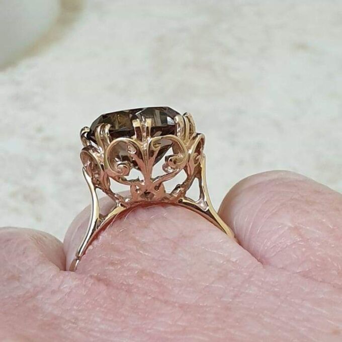 Fancy Set Solitaire Smoky Quartz Ring in 9ct Gold,  a UK P or a US 7 3/4.