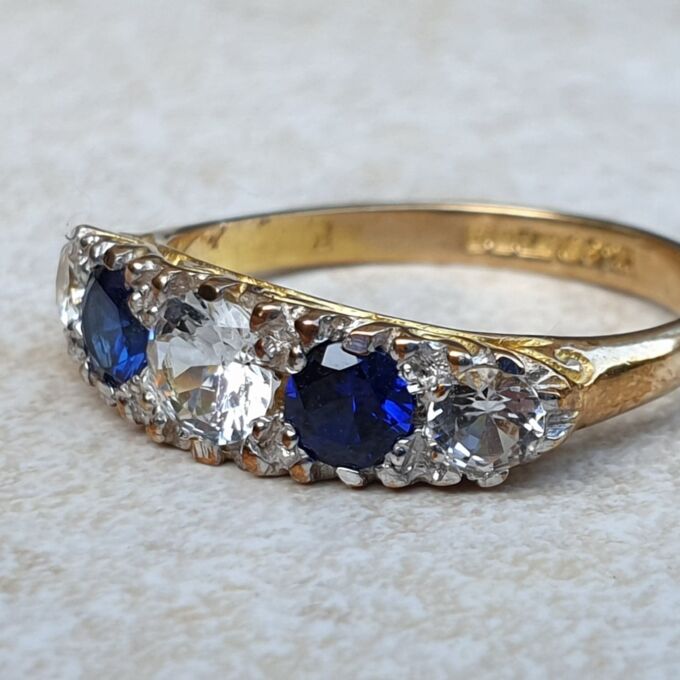 Blue and White Spinel Ring in 9ct Gold,  a UK P 1/2 or a US 8
