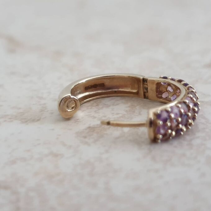 Tri Colour Gemset Huggie Hoop Earrings in 9ct Gold