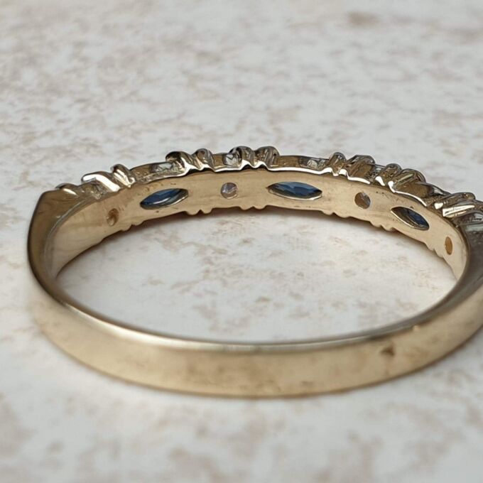 Marquise Sapphire and Diamond Ring in 9ct Gold,  a UK N 1/2 or a US 7 1/4.