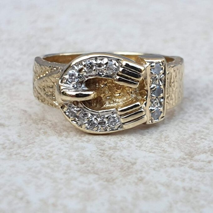 Tiny Pinky Finger Buckle Ring in 9ct Gold,  a UK size F or a US 3 1/4.