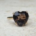 Romantic Heart Cut Smoky Quartz Ring in 9ct Gold, a UK P 1/2 or a US 8 1/4.