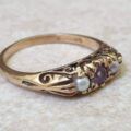 Amethyst and Pearl Ring in 9ct Gold, a UK K or a US 5 1/2