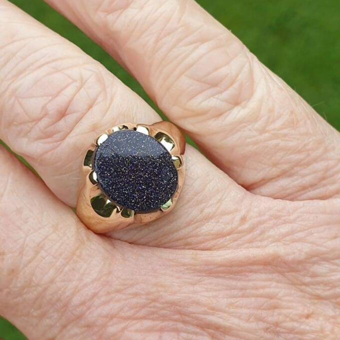 Blue Goldstone Signet Ring in 9ct Gold.