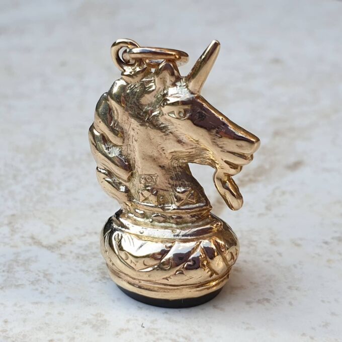 Unicorn Pendant Fob with Onyx Base in 9ct Gold