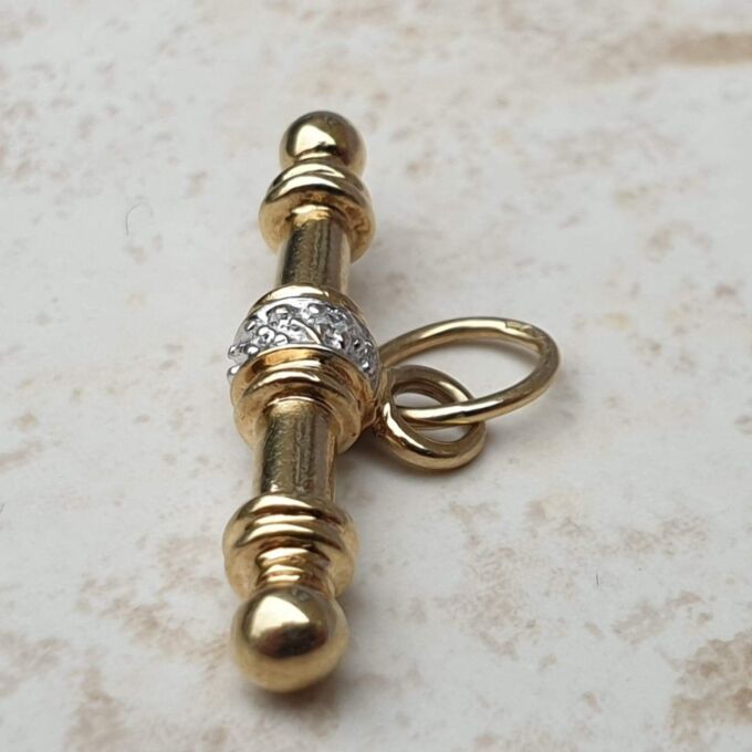 T Bar Pendant with Diamond Accents in 9ct Gold