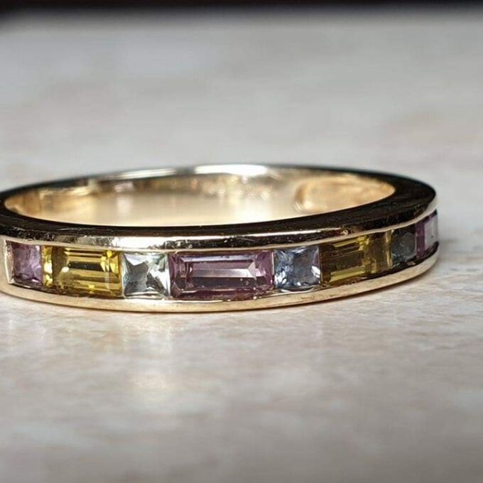 Multi Coloured Sapphire Stacking Band in 9ct Gold.