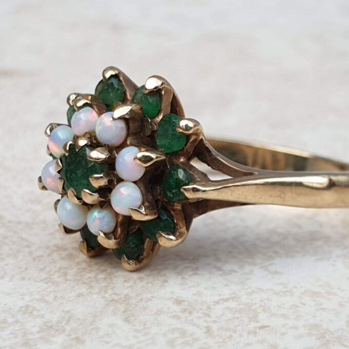 Chrysoprase and Opal Cluster Ring in 9ct Gold,  a UK P or a US 8.
