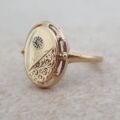 Diamond Set Engraved Signet Ring in 9ct Gold