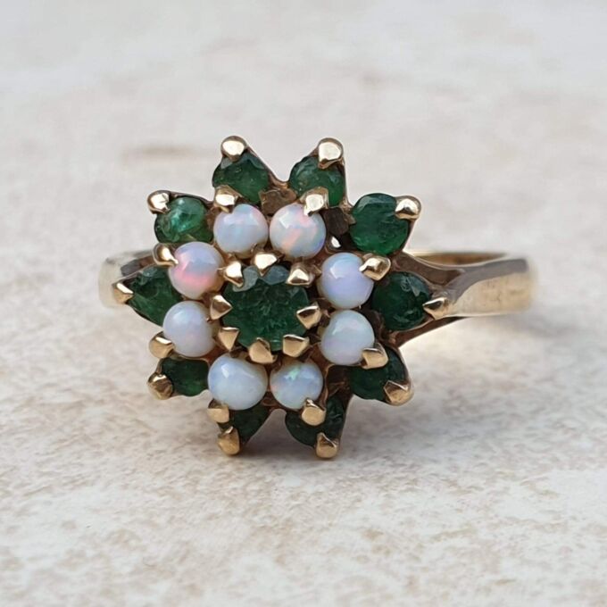 Chrysoprase and Opal Cluster Ring in 9ct Gold,  a UK P or a US 8.
