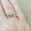 Three Stone Turquoise and Diamond Ring in 9ct Gold.