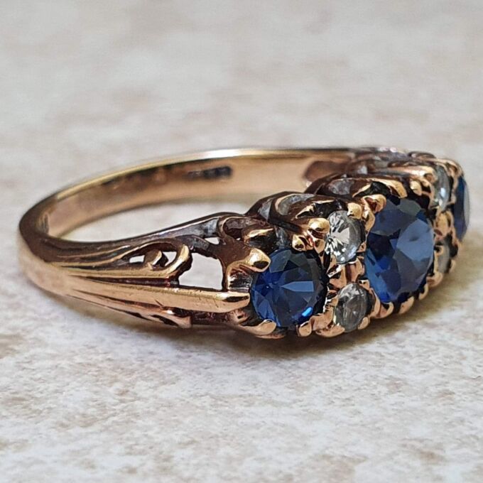 Synthetic Sapphire Gypsy Ring in 9ct Gold.