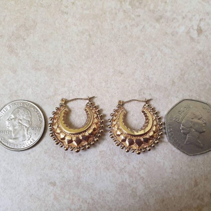 Fancy Ornate Creole Gypsy Earrings in 9ct Gold