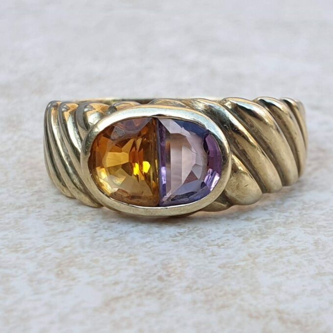 Reserved – Amethyst and Citrine Ring in 9ct Gold,  a UK Q or a US 8 1/2.