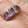 Amethyst Three Stone Ring I 9ct Gold, a UK J 1/2 or a US 5 1/4