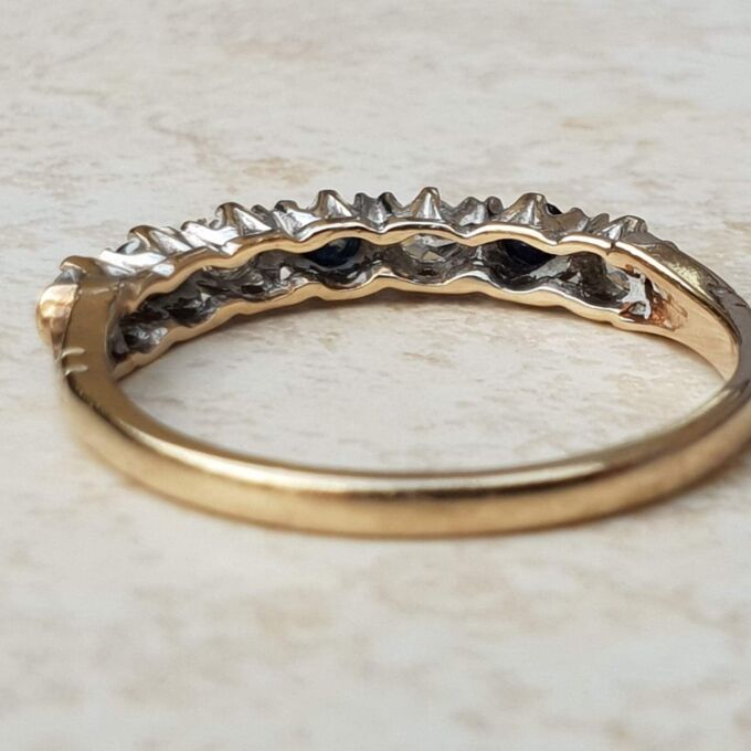 Sapphire & CZ Half Eternity Ring in 9ct Gold, a UK O or a US 7 1/2.
