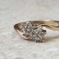 Diamond Twin Daisy Crossover Ring in 9ct Gold, a UK M or a US 6 1/4