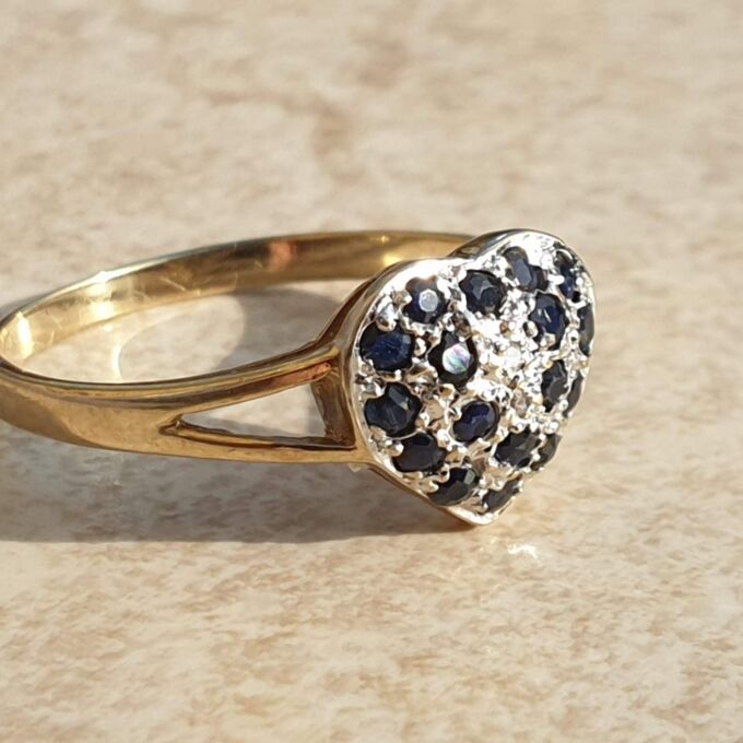 Sapphire Adorned Heart Ring in 9ct Gold.